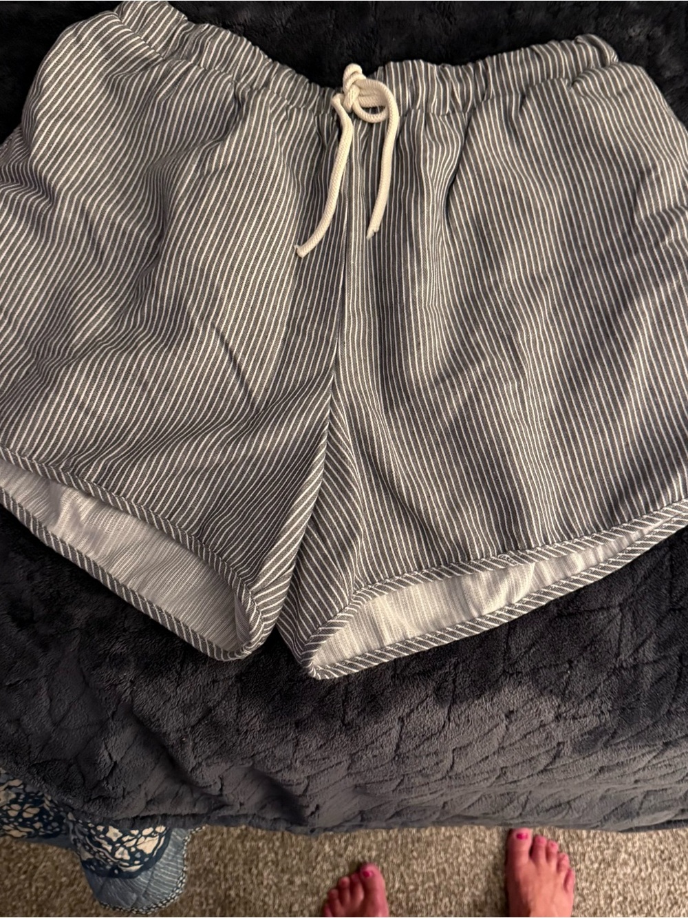 Women's Striped Drawstring Lounge Shorts - Gray/White